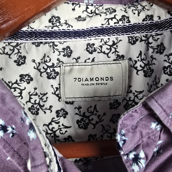 7DIAMONDS All Over Floral Print Short Sleeve Button Down Purple‎ Men Sz M Preppy - Picture 5 of 13